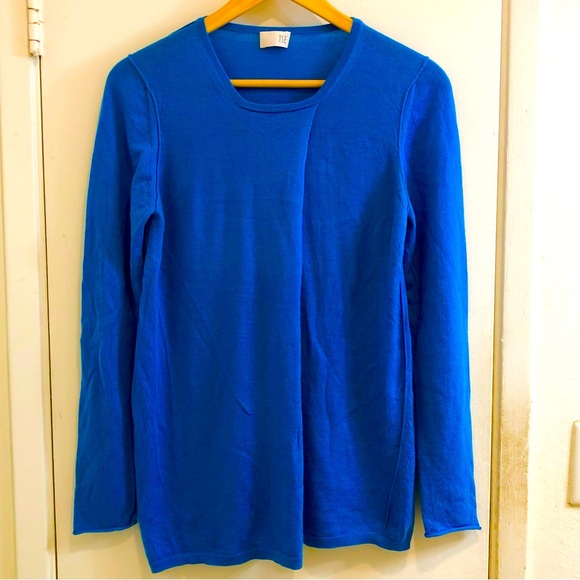 TSE Square Neck Wrap Cashmere Sweater Reverse Stitched Blue Size Large. - Picture 1 of 16